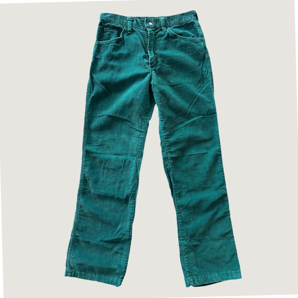 Vintage Wrangler Womens Green Corduroy Straight Leg Pants High Rise 27x28.5